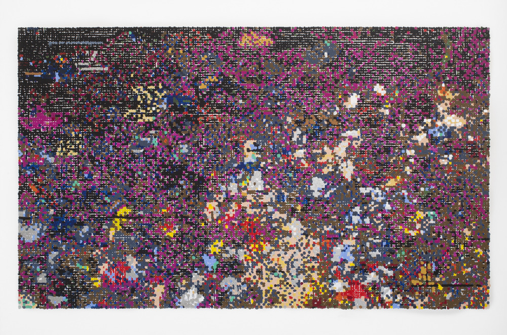 Beaded multicolor image resembling wildflowers.